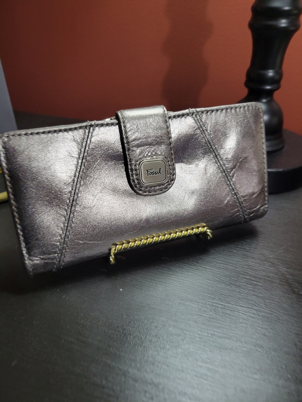 Fossil Metallic Gunmetal Leather Wallet